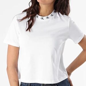 Calvin Klein White Short Sleeve Tee with Logo Collar
